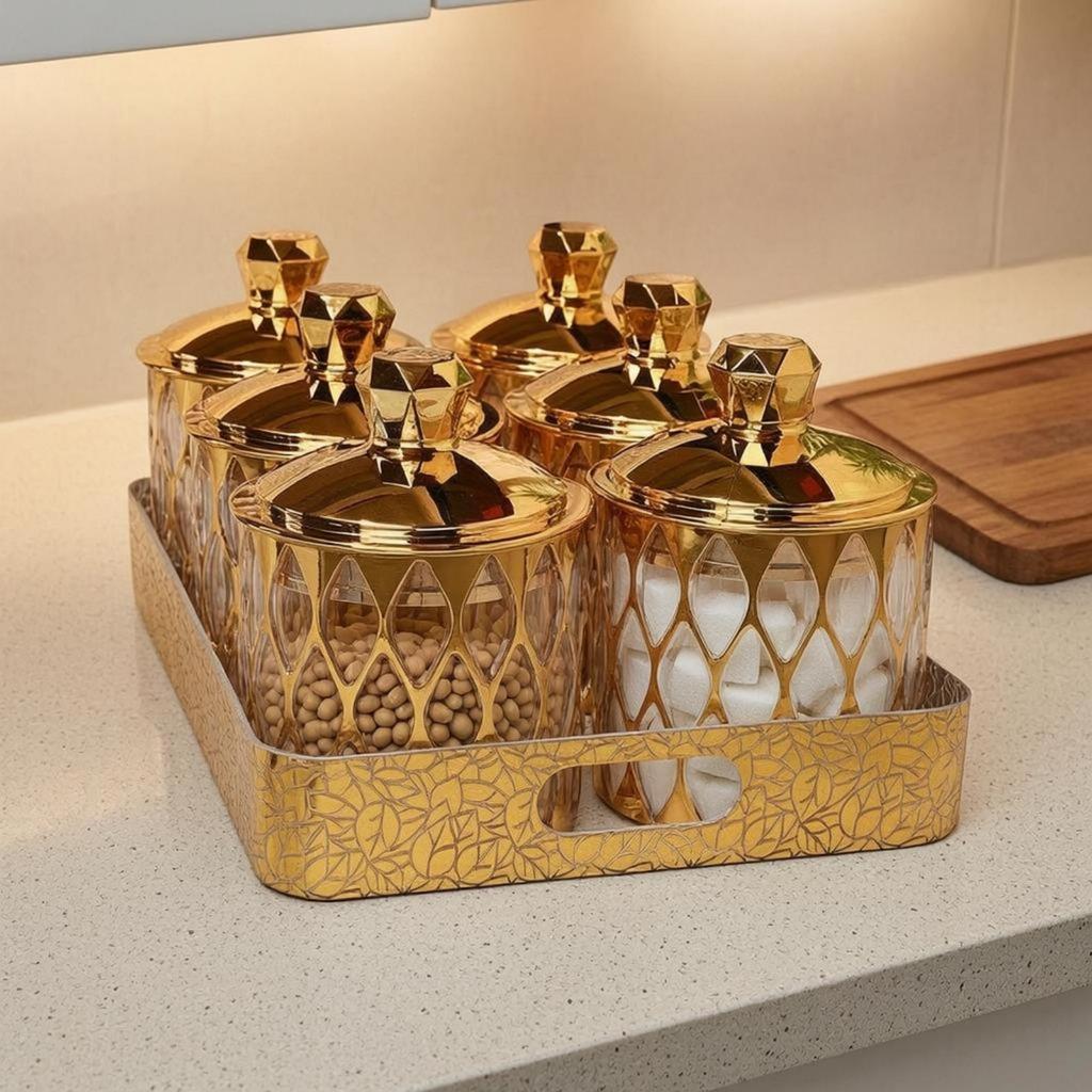 6 Pieces Decorative Storage Jar Set Transparent Lidded Faceted Airtight Canister