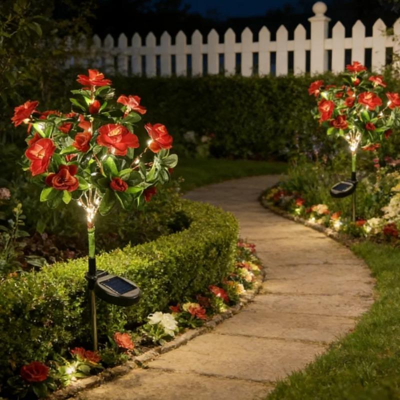 Solar Azalea Flower Stake Lights LED Waterproof Solar Powered Floral Garden Light for Outdoor Patio Yard Pathway Landscape Decor