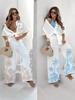 2026 Summer European-American Cotton Linen Casual Suit: Women's Printed Wide-Leg Pants Two-Piece Beach Set