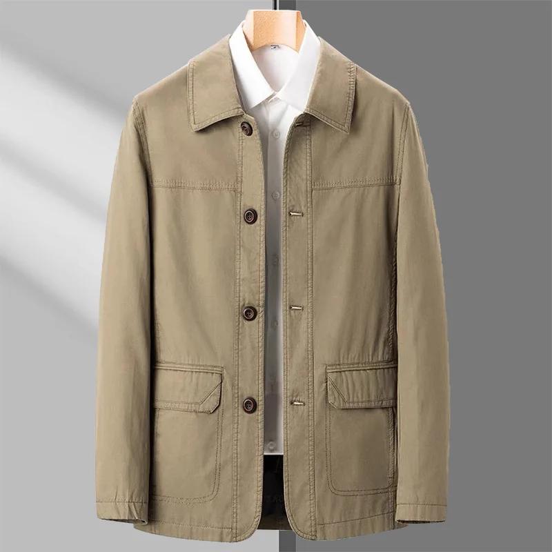 Men's Cotton Jackets Fashion Simple Spring Autumn Loose Lapel Button-Up Coats Men Business Casual Tops