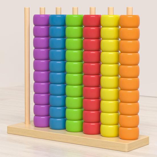Holzperlen-Sequenzierspiel mit 7 Spalten Feinmotorik Vorschulbildung Farbsortierperlen Stapeln Lernspielzeug