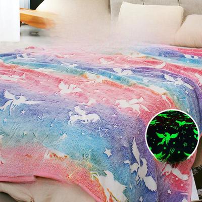 Çocuklar için Işıltılı Çift Taraflı Flanel Unicorn Battaniye