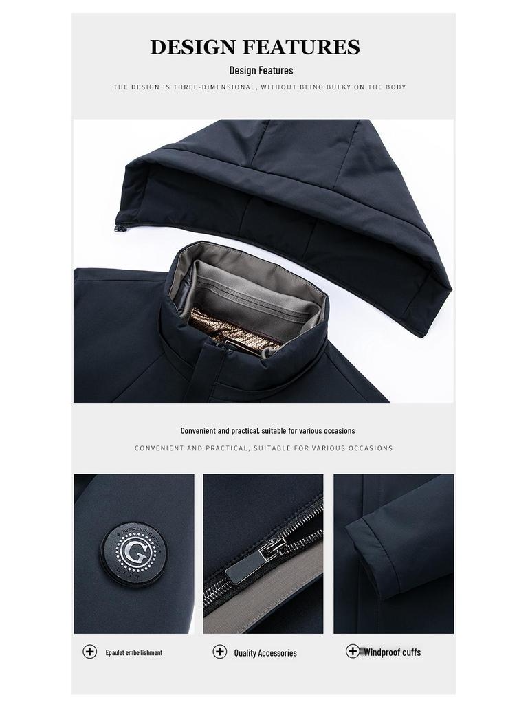 Men's Windproof Winter Down Jacket with Detachable Liner - Middle-Aged Business Style