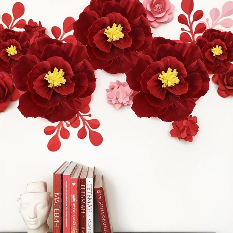 3/6Pcs 20/25/30cm Chinese Wedding Artificial Crepe Paper Flower Wall Door Hanging Ornament Photography Home Room Supplies