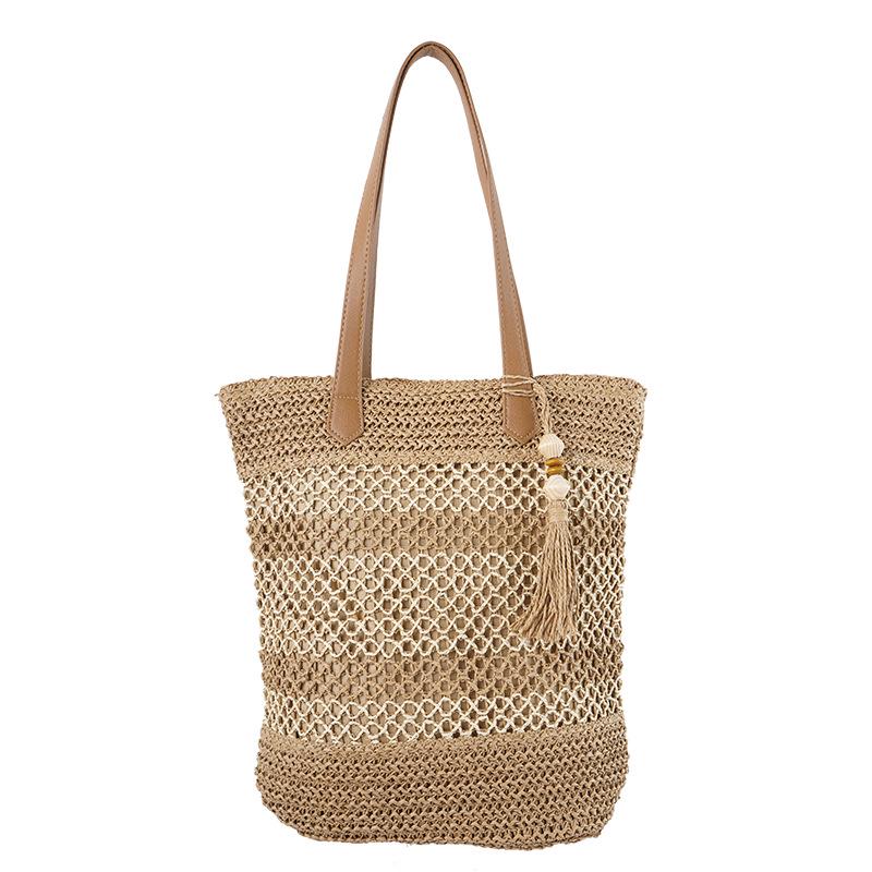 2025 Trendy Straw Woven Women's Beach Bag - Handmade, Large Capacity with Tassel Pendant Shoulder Strap