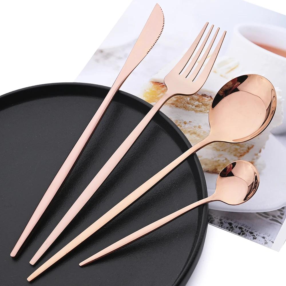 30Pcs Stainless Steel Flatware Cutlery Set Dinner Rose Dinnerware Set Knife Fruit Fork Spoon Kitchen Tableware Silverware Set