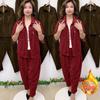 Traje Casual de Moda de Pana Gruesa para Mujer Otoño e Invierno Chaqueta de Solapa de Manga Larga Pantalones Harem Traje de Dos Piezas con Terciopelo