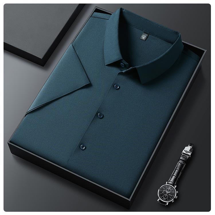 Men's Seamless Short-Sleeve Ice Silk Formal Shirt - Summer 2026, Non-Iron, Solid Color, Business Casual.
