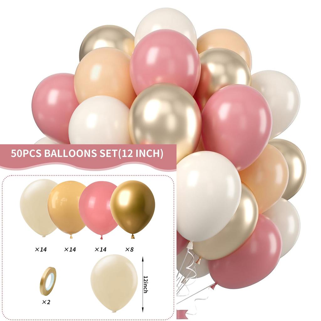 12inch 50pcs multi-color balloon set, suitable for weddings, birthdays, themed parties, pre wedding parties, family gatherings