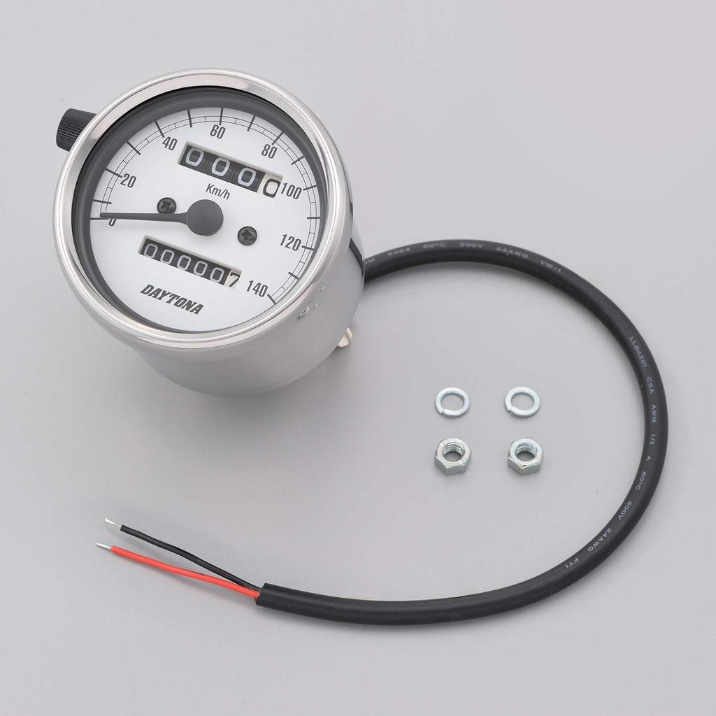 Daytona Motorcycle Mechanical Stainless Steel 15635 Speedometer, Body/White Panel/White LED, 60, 140km/h Display,