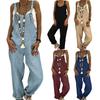 Combinaison pour femmes, couleur unie, réglable, Streetwear, pantalon Long, sans manches, col carré, barboteuse pour usage quotidien