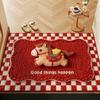 New Year Red Cartoon Festive Crystal Velvet Non-slip Entrance Floor Mat - Quick Drying, Wear-resistant, Water-absorbing Foot Pad.