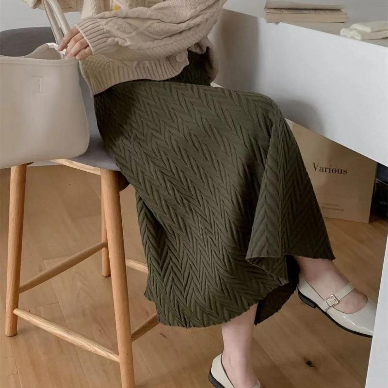 Women's Textured Knit A-Line Skirt High Waist Flared Midi Casual Skirt