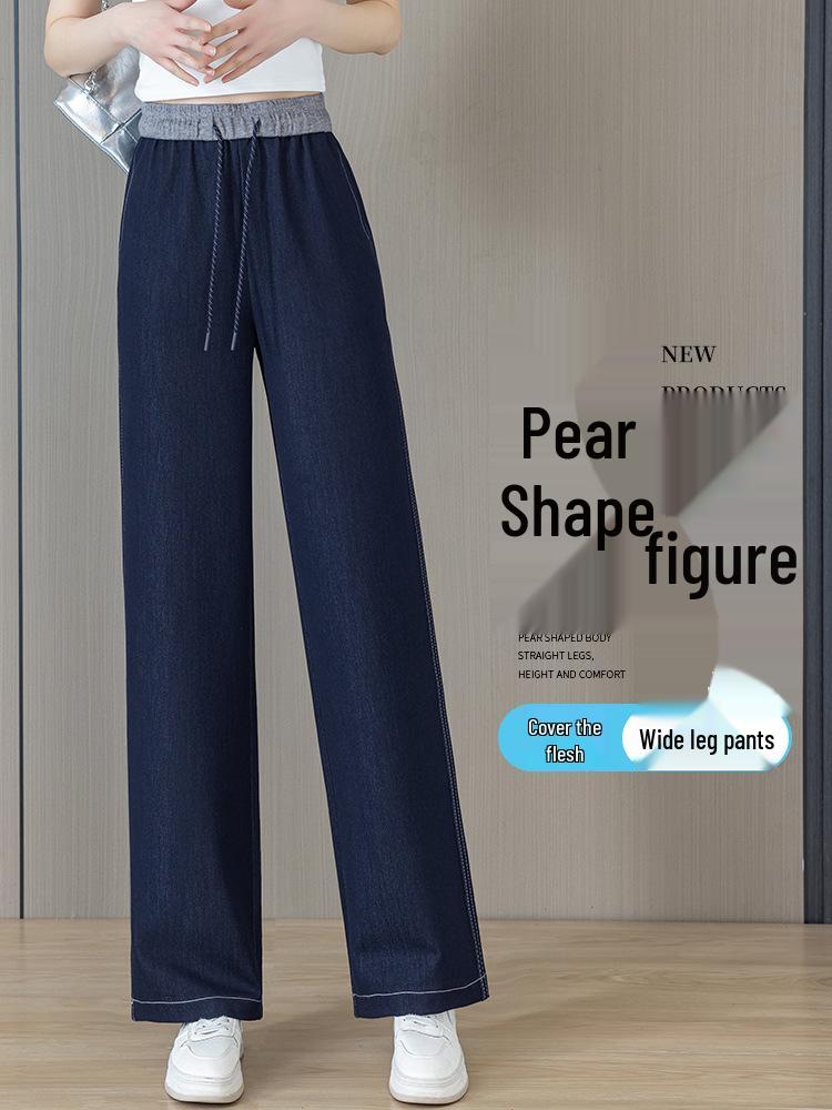 Women's High Waist Tencel Summer Jeans - Ultra-Thin, Ice Silk, Plus Size, Straight, Slimming, Loose, Wide, and Narrow Leg Options Available.