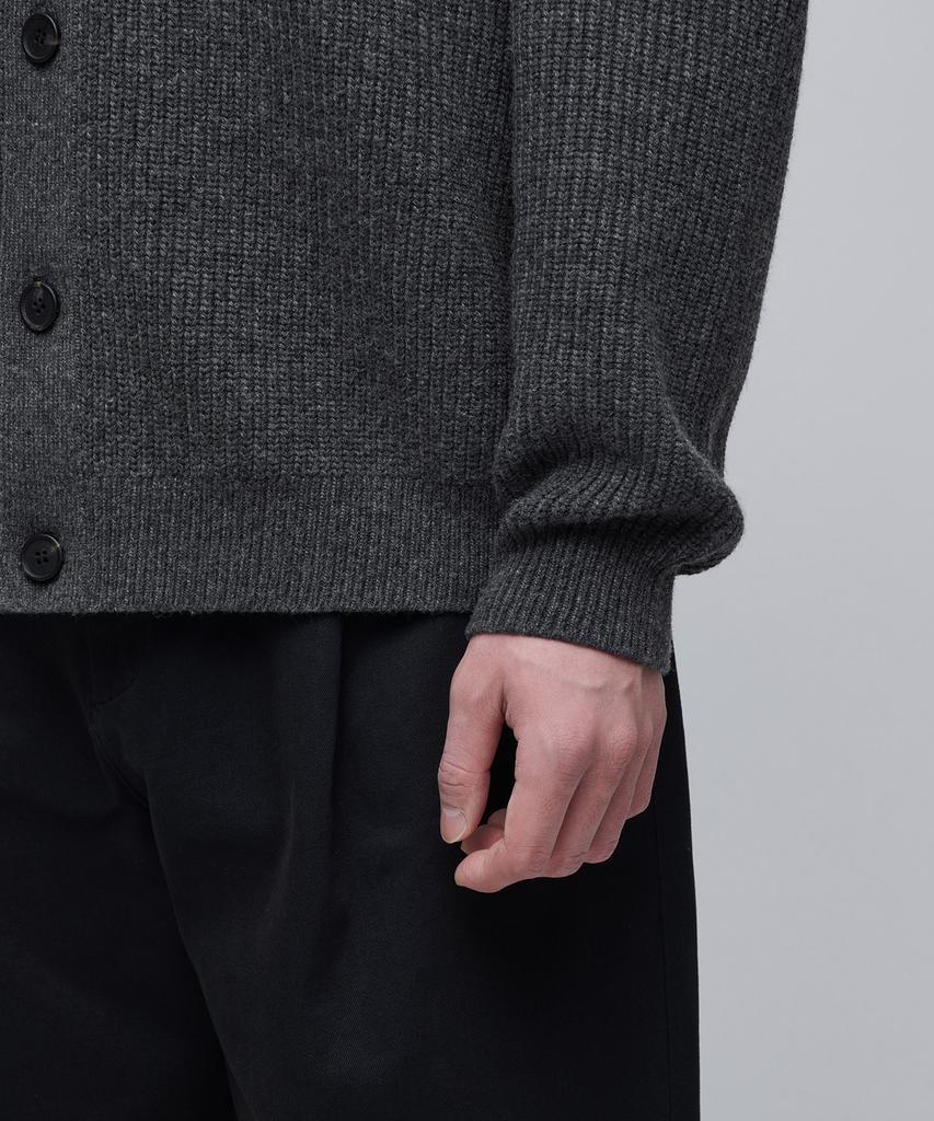 Musinsa Standard Relaxed Ribbed Round Neck Cardigan [Medium Gray]