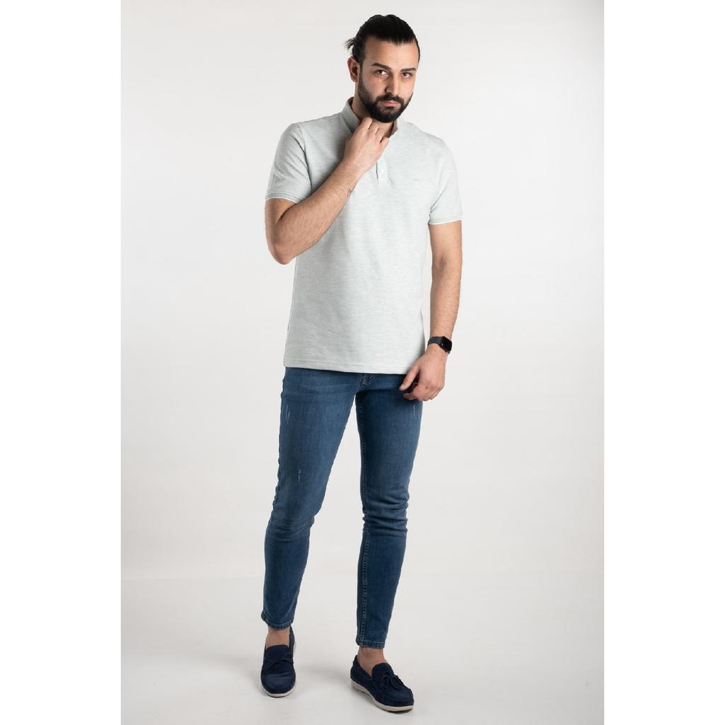 Herren-T-Shirt mit Polokragen und Indigo-Polka-Punktmuster