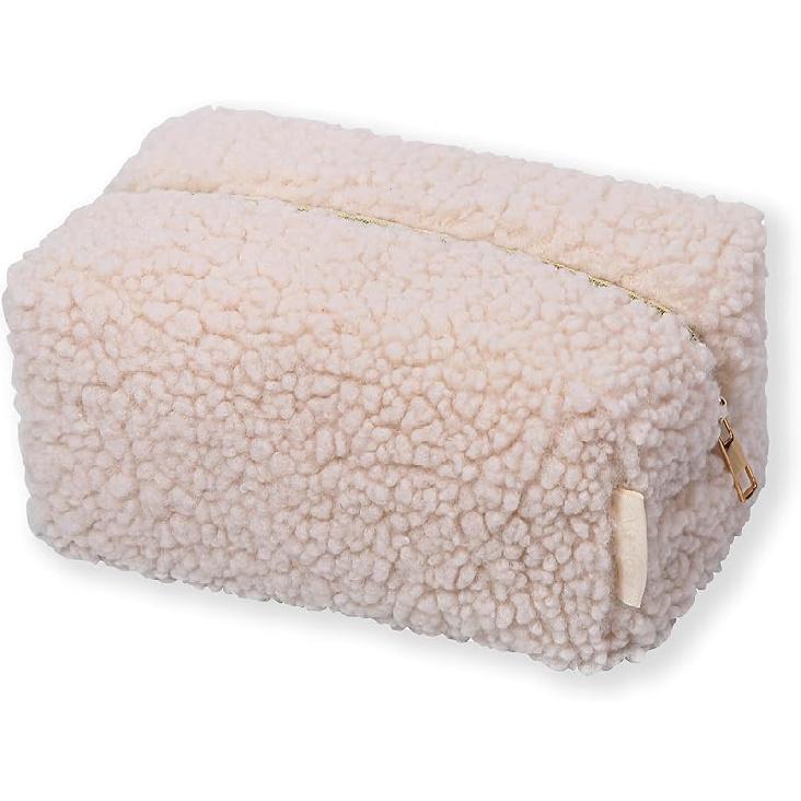 

Косметичка, Плюшевая сумка для хранения средств по уходу за кожей на молнии, Модная махровая эстетичная бежевая пушистая косметичка, Мини-маленькая сумка (бежевый) бежевый