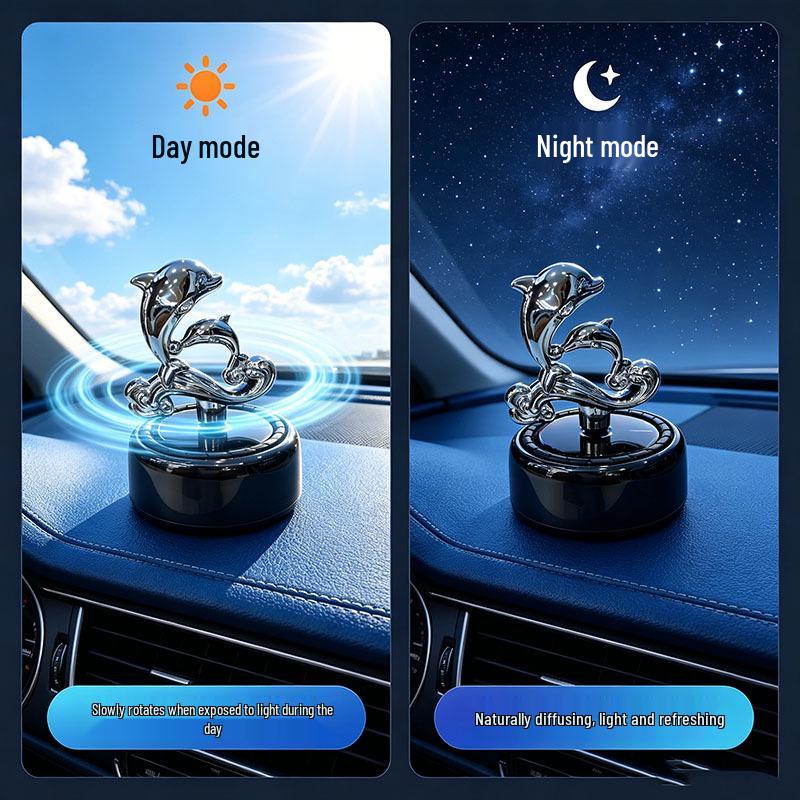 Dolphin Solar Car Air Freshener: Rotating Long-Lasting Perfume Ornament
