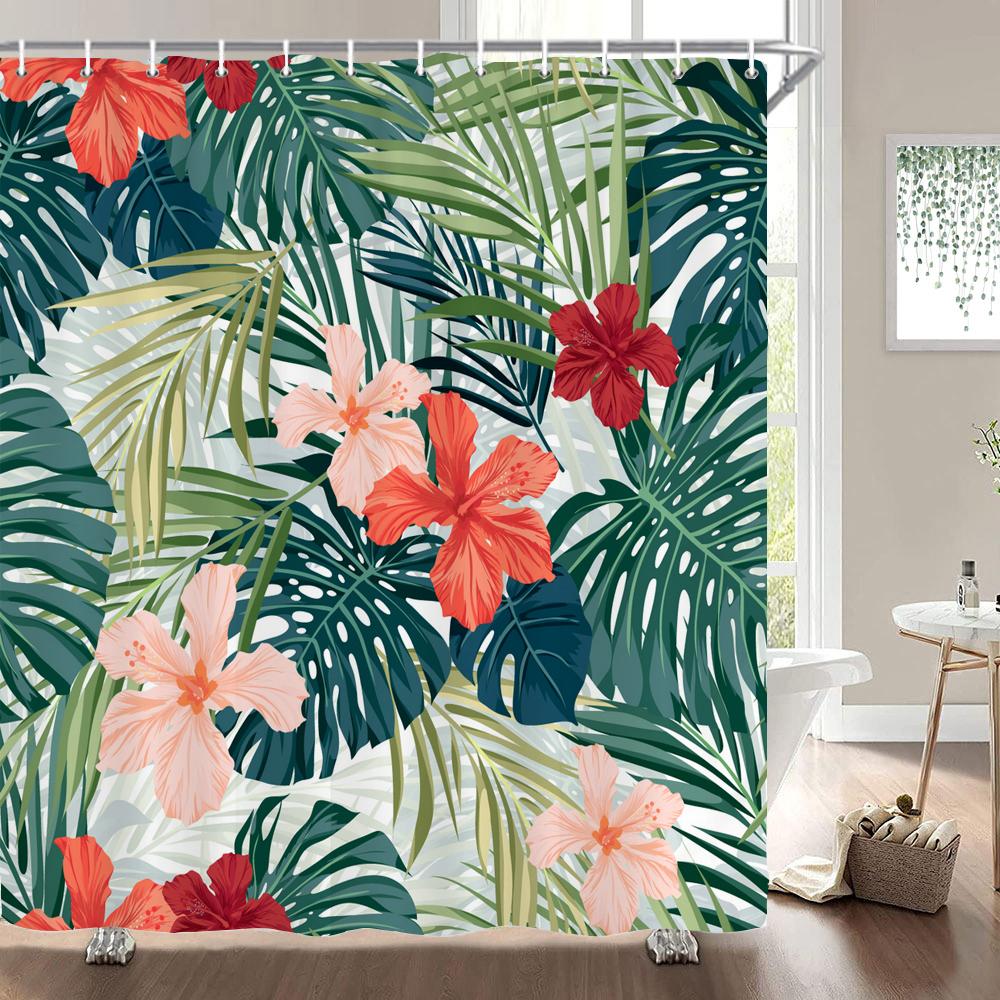 High Quality Flower Plant Leaves Fabric Shower Curtain Waterproof Beautiful Butterfly Bath Curtains for Bathroom Decor with Hook