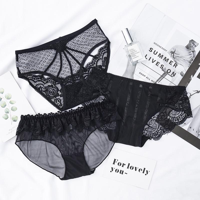 Consort Vine Black Series Sexy Mesh Lace Women's Panties with Transparent Cotton Crotch