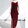 Women's Mid-Length Black Gold Velvet Slit Camisole Dress - New Spring Style