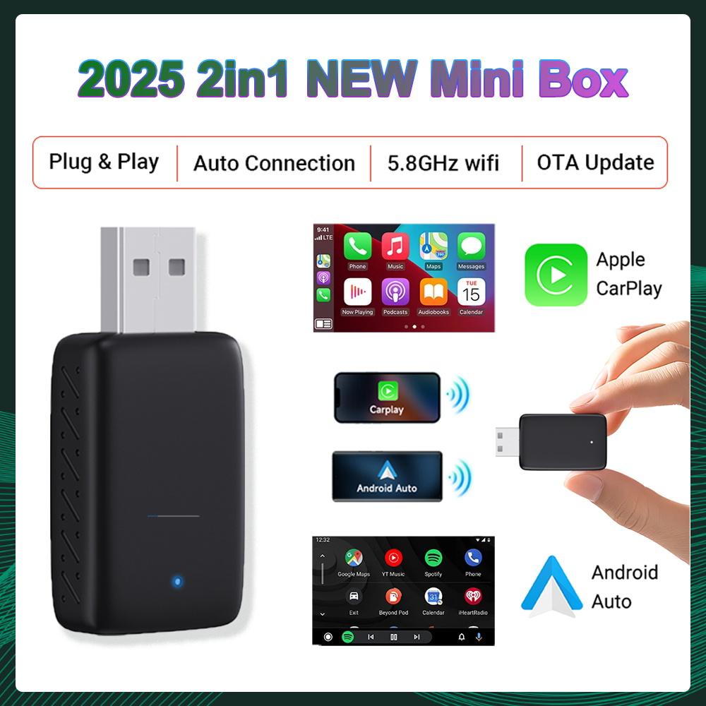2025 New Adapter 2in1 Mini CarPlay Box Wired To Wireless CarPlay&Android Auto Smart box BT WiFi Connect Plug&Play Fit 99% Cars