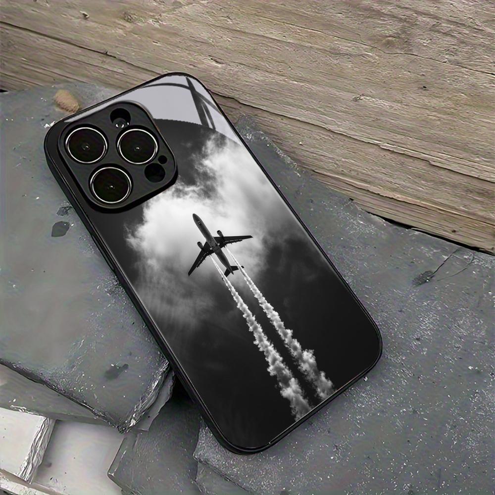 Airplane Phone Case Glass Shockproof Tempered For iPhone 17 16 Pro Max 15 14 13 12 Soft Silicone Protective Cellphone Cover