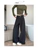 Women's Retro Minimalist Wide-Leg Khaki Suit Pants with Old Money Style Leather Belt