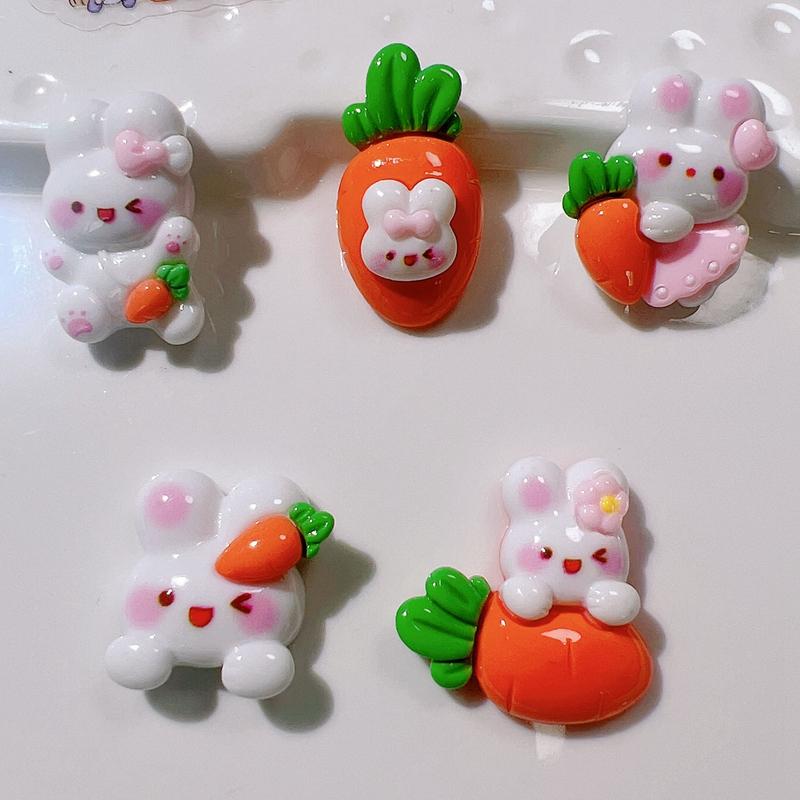 10 Pcs New Cute Cartoon Animal Little Rabbit Radish Series Resin Scrapbook Diy Jewelry Children Gift Hairpin Accessories A90