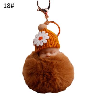 Ny Söt Fot Hand Bowknot Sova Baby Doll Pompom Nyckelring Nyckelring Väska hänge Bra försäljning