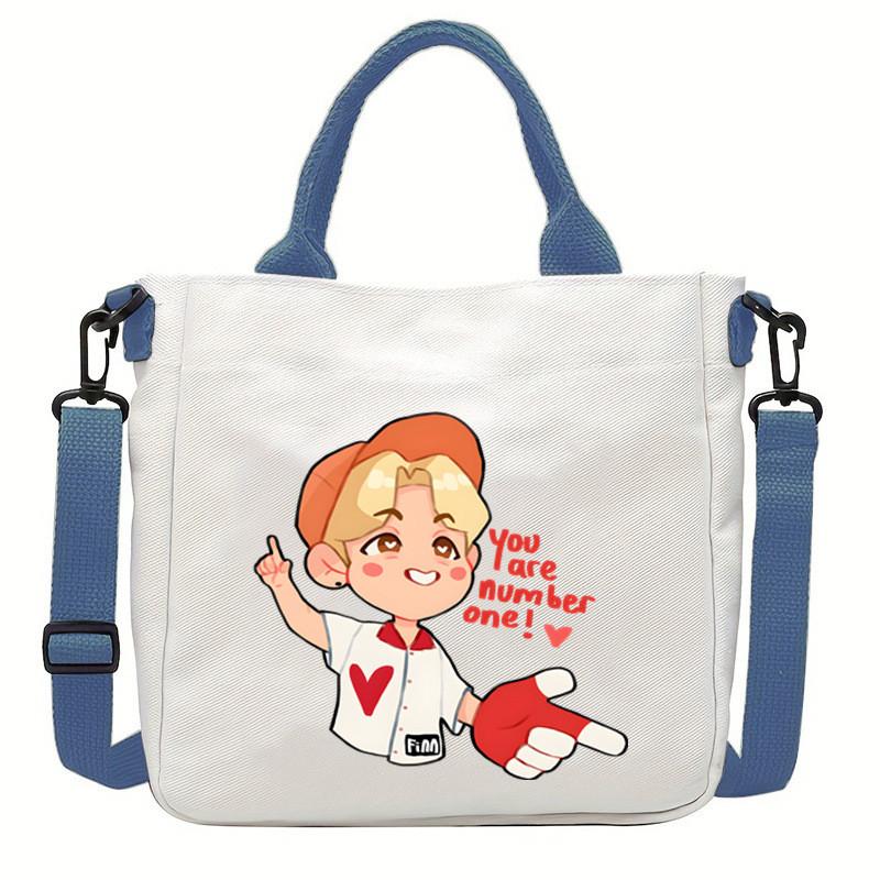 Felix Kpop Band Super Star Printed Crossbody Bag Casual Canvas Shoulder Bags