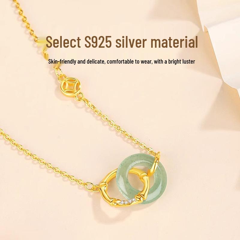 2024 Sterling Silver Bamboo Necklace with Jade Pendant - Elegant Women's Gift for Birthdays & Christmas