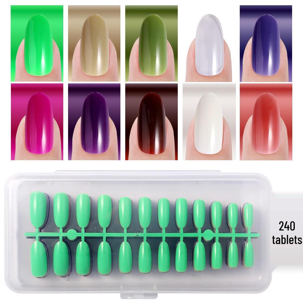 Colored Glitter Nail Art Tips - 240-Piece Set with Various Styles and Multiple Colors, Boxed Fake Fingernail Stickers