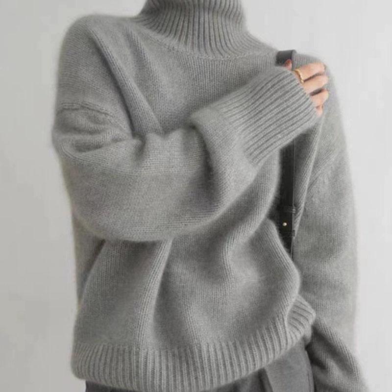 Autumn and Winter Thickened High Neck Women Loose Versatile Knitted Pullover Sweater Lazy Wind Bottoming Shirt Outside Wear Female