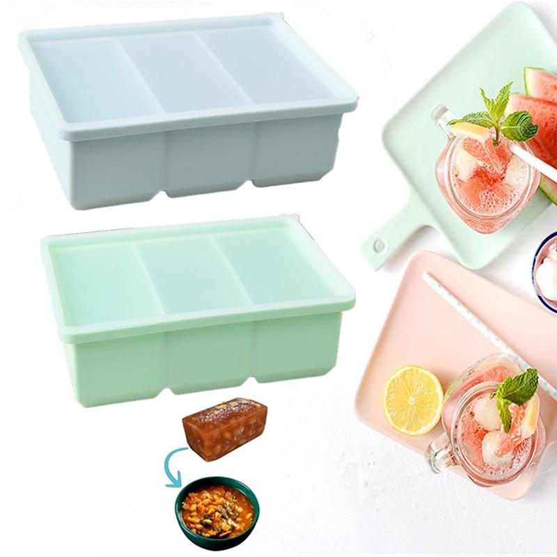 3 Grid Giant Silicone Ice Cubes Long Strip Square Whiskey Ice Tray Mold Non-Toxic Durable Ice Mold Barware Kitchen Tool Set