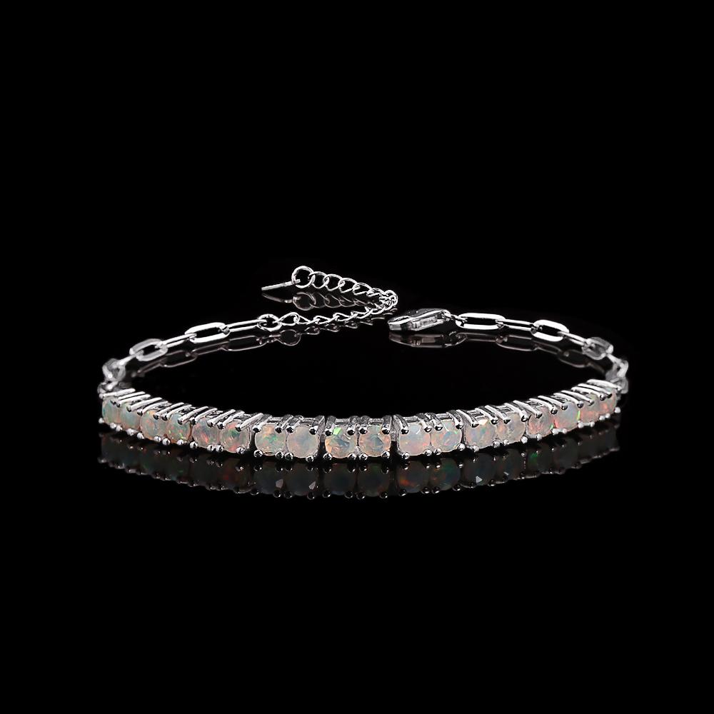 925 Sterling Silver Women's simple Bracelet Natural opal round 3.00mm October Birthstones Light Luxury Jewelry for Festival gifts