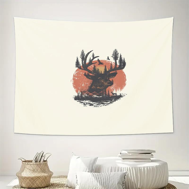 Deer Tapestry Forest Wall Hanging Nature Landscape Bohemian Home Decor Vintage Room Aesthetic Backdrop Dorm Wall Art Gift