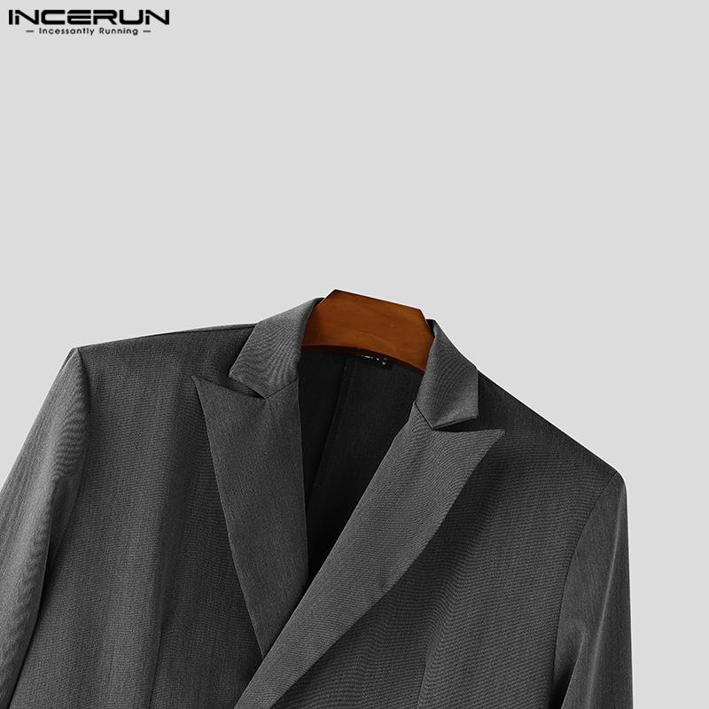 INCERUN Men Peak Lapel Solid Color High Low Irregular Splits Maxi Blazer Coats
