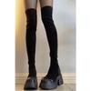 Long boots women's 2025 new thick-legged small thick-soled elastic high boots black high-heeled knee boots