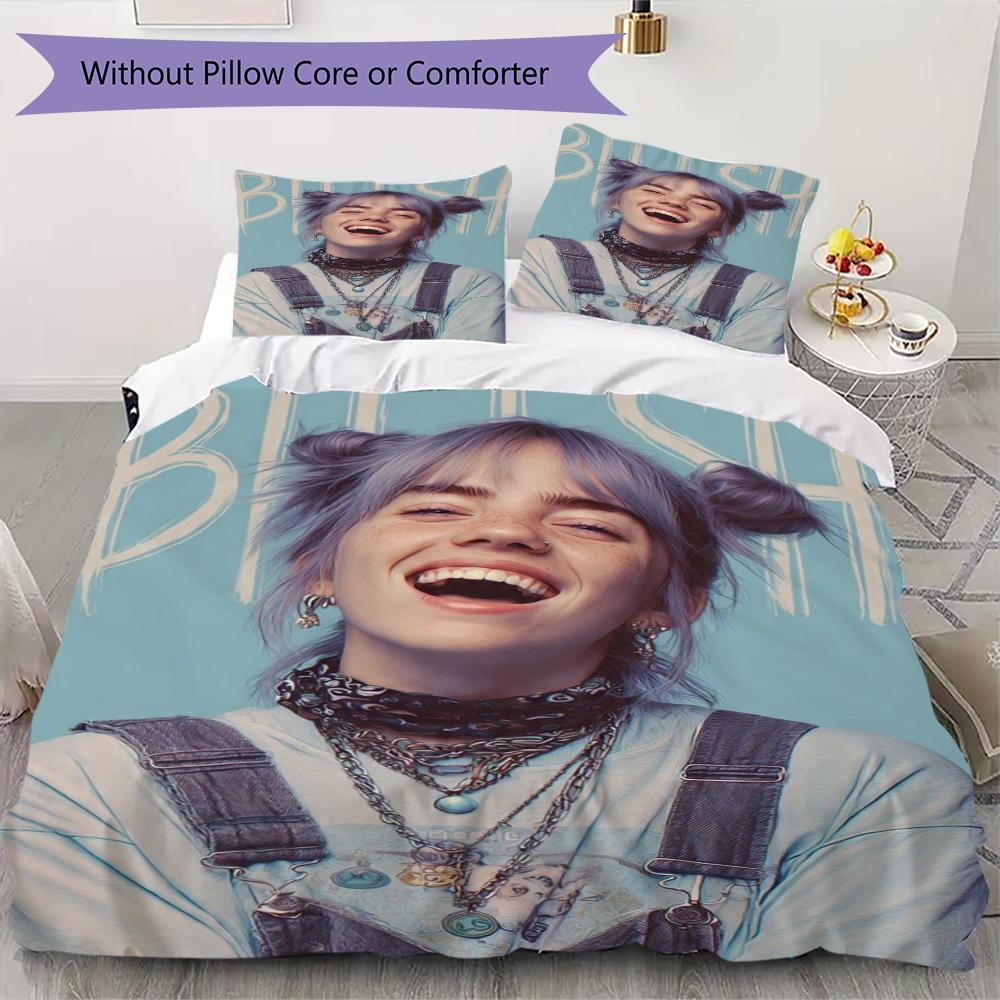 Billie Eilish Muster Bettwäsche Steppdecken-Set Steppdeckenbezug Kissenbezug Heimdekoration Geburtstagsgeschenk (1 Bettbezug + 2 Kissenbezüge (ohne Füllung)) 135x200cm white
