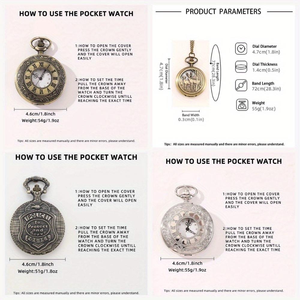 2pcs/set, Pocket Watch Set,1pc Quartz Movement Pocket Watch & 1pc Fashion Golden Anchor Necklace, Durable Accessories, Father's Day,Best Gift for Men.
