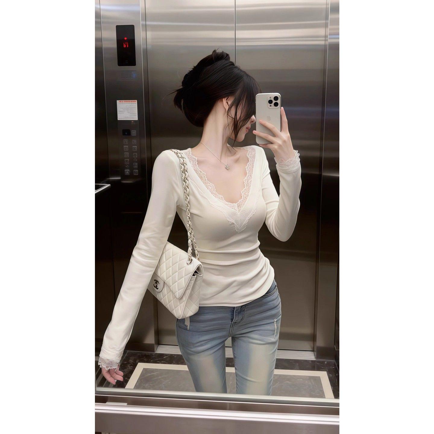 Pure Desire White Lace V-Neck Long Sleeve Women s Top - Autumn/Winter L белый