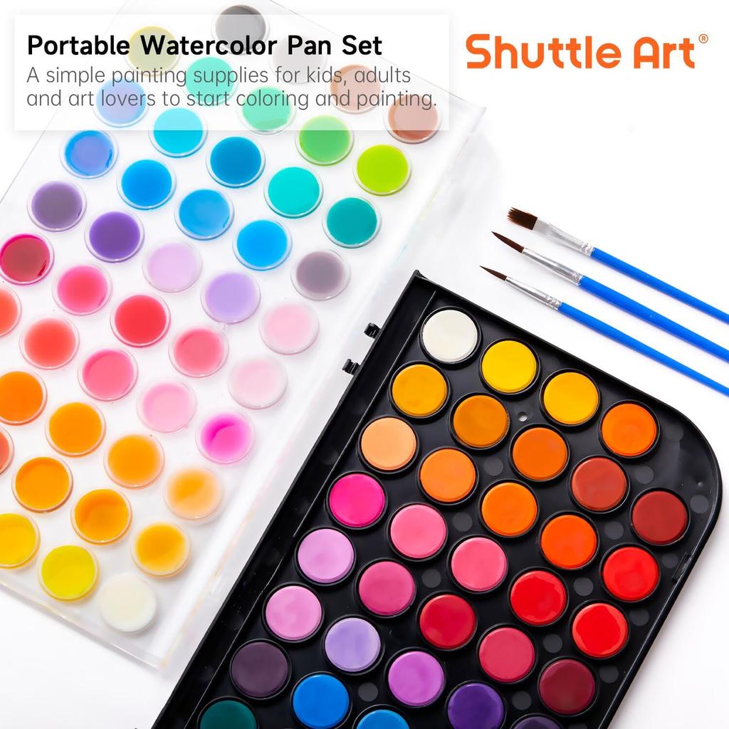 Shuttle Art Solid Watercolor Paint Petit Easy to Large Brush 48 for Outdoor Adult Coloring Book Set, Palette, Color, Use, Quick-Drying, Capacity,