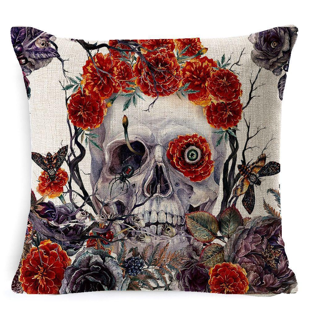 Halloween Pillowcase Skeleton Witch Pattern Line Print Bedroom Living Room Decoration Pillowcase