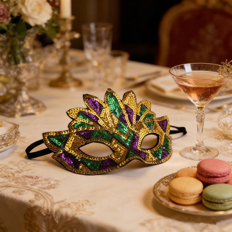 Purple Green Yellow Sequin Mardi Gras Masque Masquerade Venetian Carnival Half Face Mask Halloween Cosplay Accessories+
