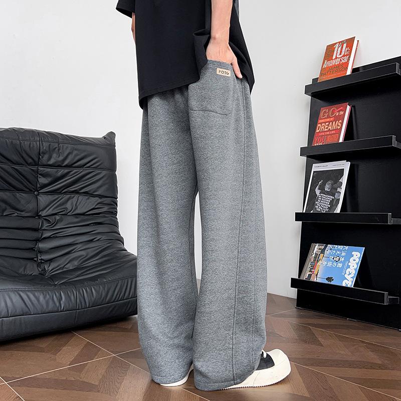 Men's Heather Gray Wide Leg Sweatpants - Pocket with Small Label Casual Drawstring Trousers