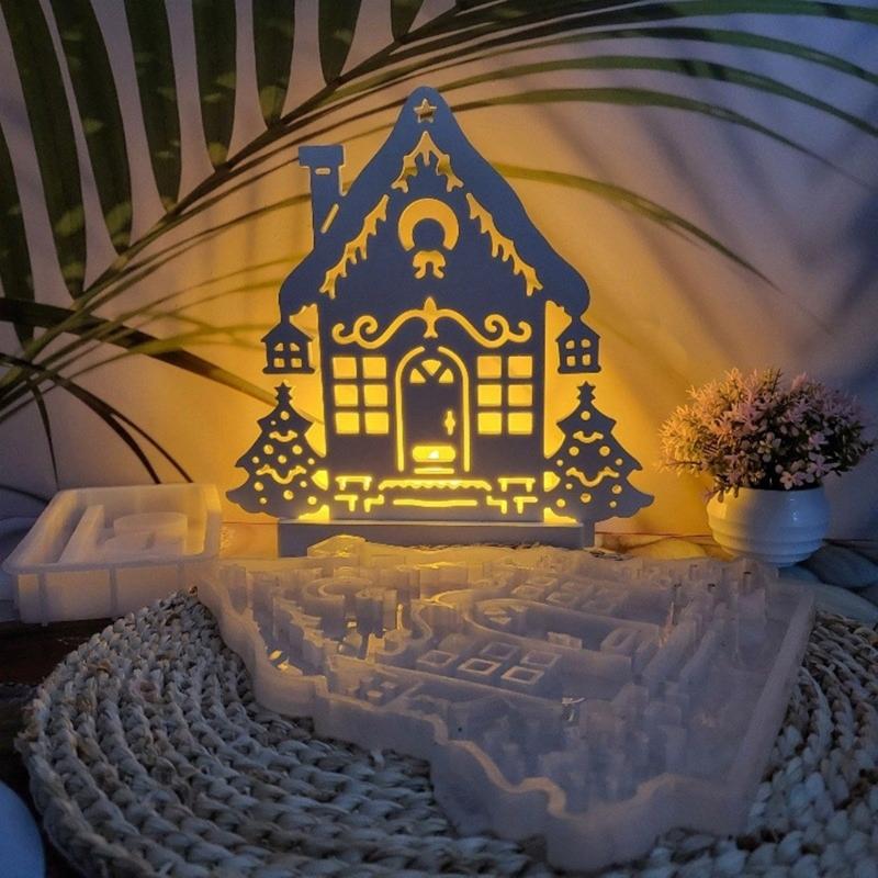 Candle Holder Silicone Mold Christmas Tree House Candlestick Molds Plaster Concrete Resin Molds Home Decorations