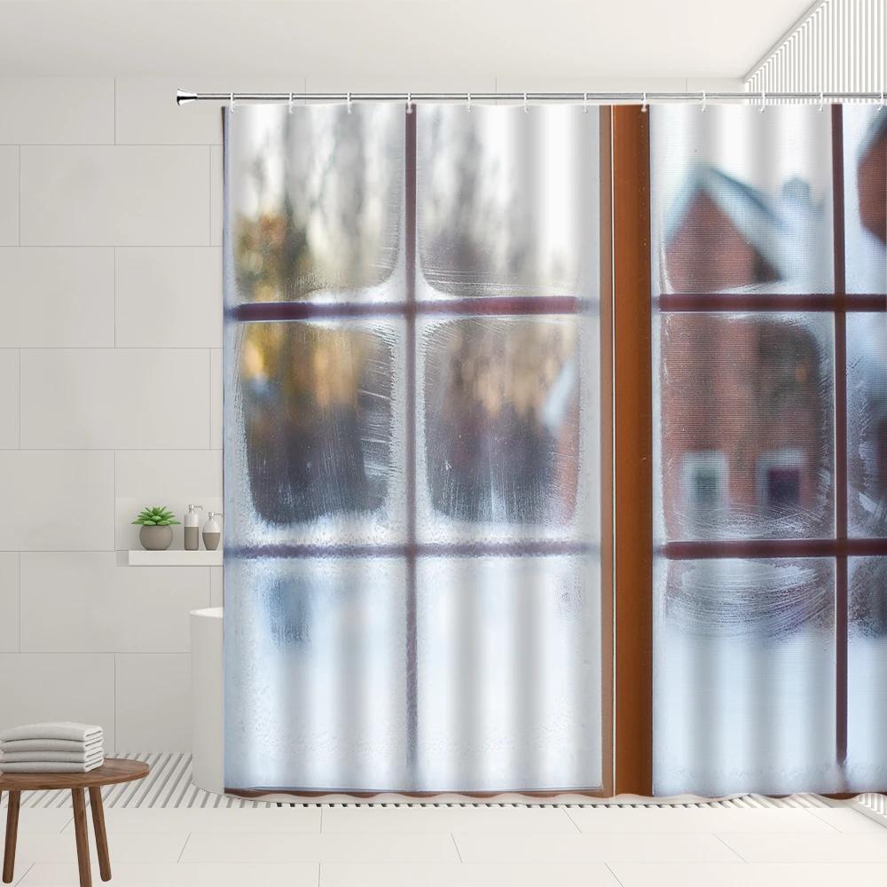 Set Tende da Doccia Finestra Retrò Foresta Autunnale Cascata Strada Vintage Fiore Pianta Architettura Moderna Paesaggio Schermi per Bagno