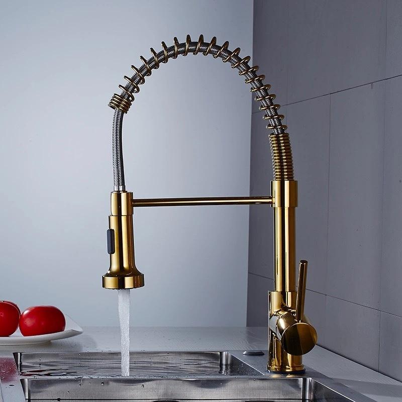 Pull Out Kitchen Sink Faucet Stream Sprayer Kitchen Gourmet Faucet Rotatable Basin Mixer Tap Hot Cold Crane Brass Black Gold