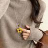 Korean Style Colorful Plush Flower Pendant Necklaces for Women Girls Casual Trendy Pull-Out Long Sweater Necklaces Jewelry Gifts